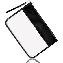 izuzta Clear PVC Flat Pouch PU Makeup Bag Clear Zipper Pouch with Wristlet, Black, Personalized Modern