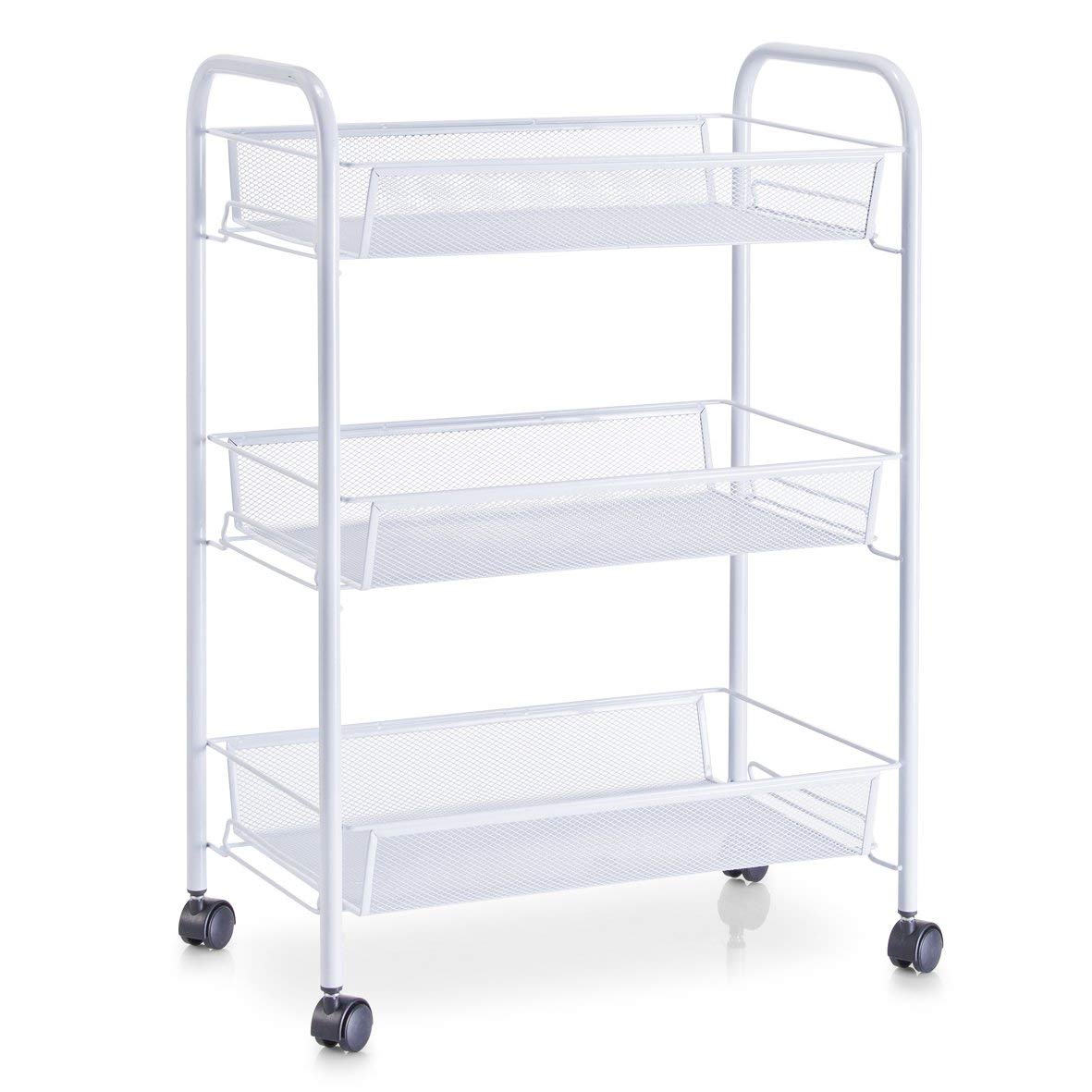Zeller 17721 - Contenitore a 3 ripiani con rete su ruote, 43,5 x 26 x 62,5 cm