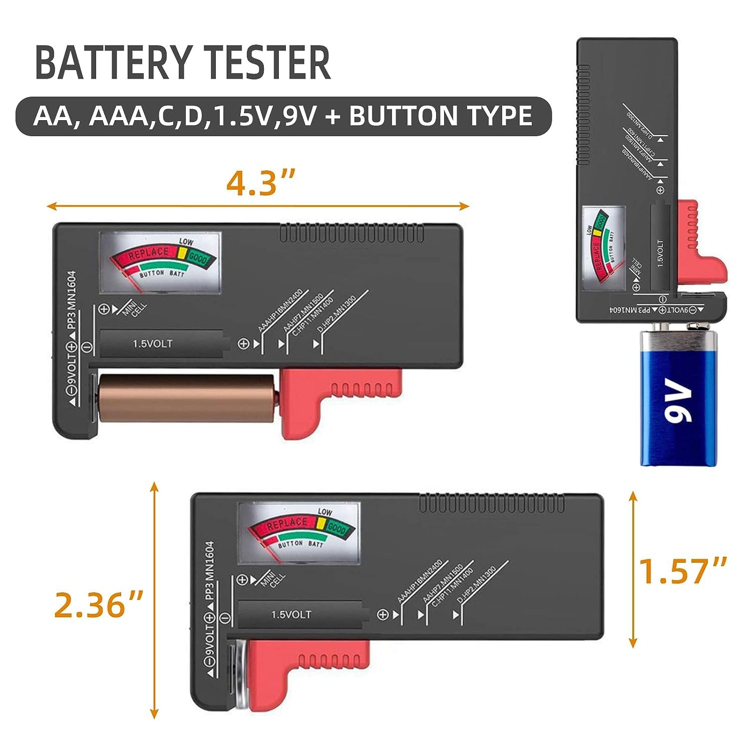 Organizzatore di Batteria 110 Slot per AAA AA 9V C D con Tester Rimovibile