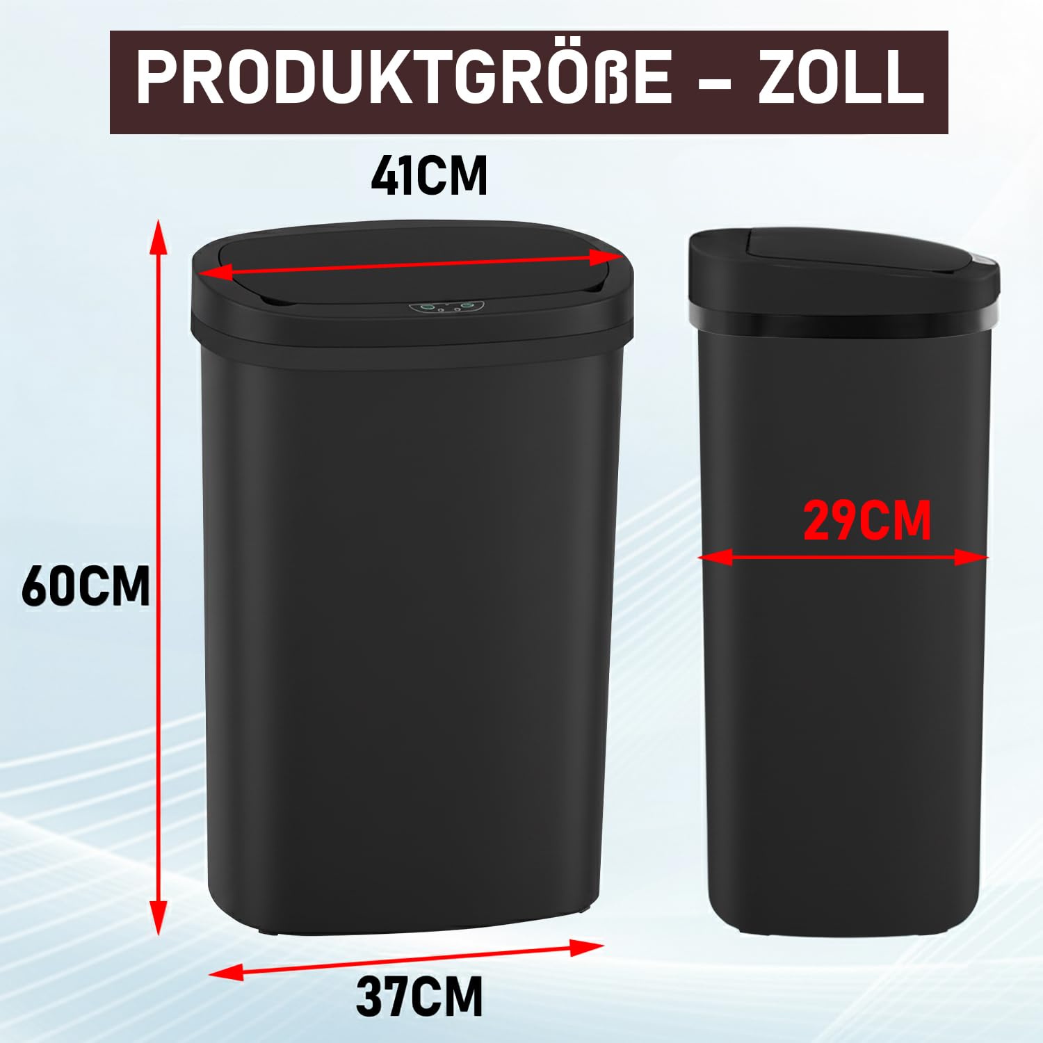 FDW Mülleimer mit Sensor & Deckel, Kunststoff, 50 L Küchenmülleimer, Smart, Automatisch, Berührungslos, Elektrischer Mülltonne, Wasserdicht, Schwarz