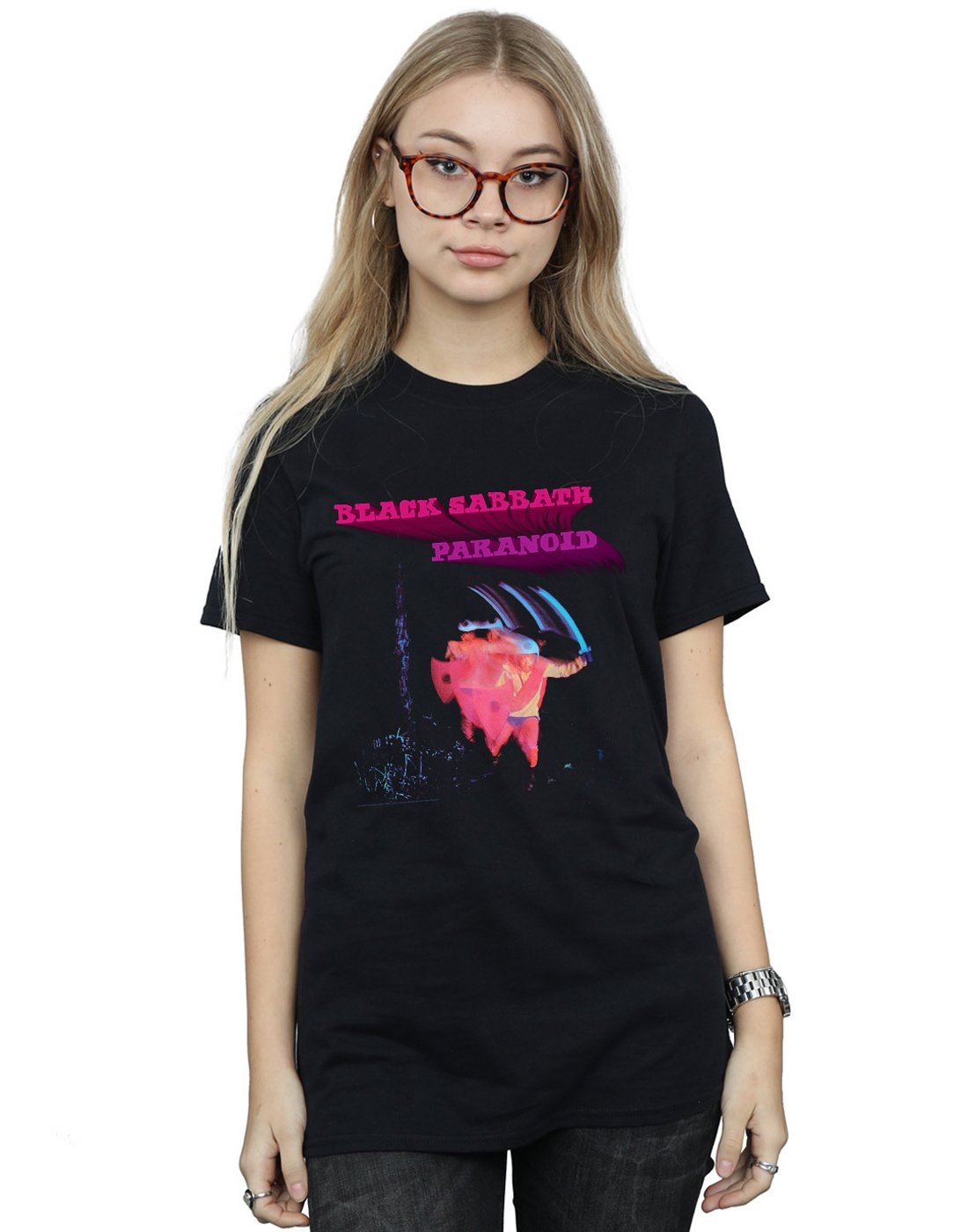 Absolute Cult Women's Black Sabbath Paranoid Album Cover Boyfriend Fit T-Shirt Small