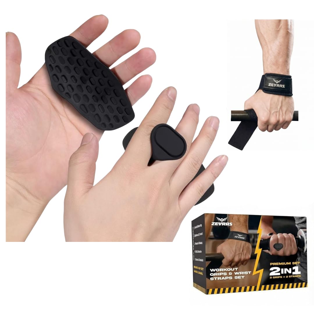 Pro Grips & Wrist Straps 2-in-1 Premium Set (4-Piece) — Anti-Slip Palm Grips + 60 cm Cotton Lifting Straps, Ergonomic Hand Protection & Wrist Support for Pull-Ups, Rows, Deadlifts — Carry Case-image-30