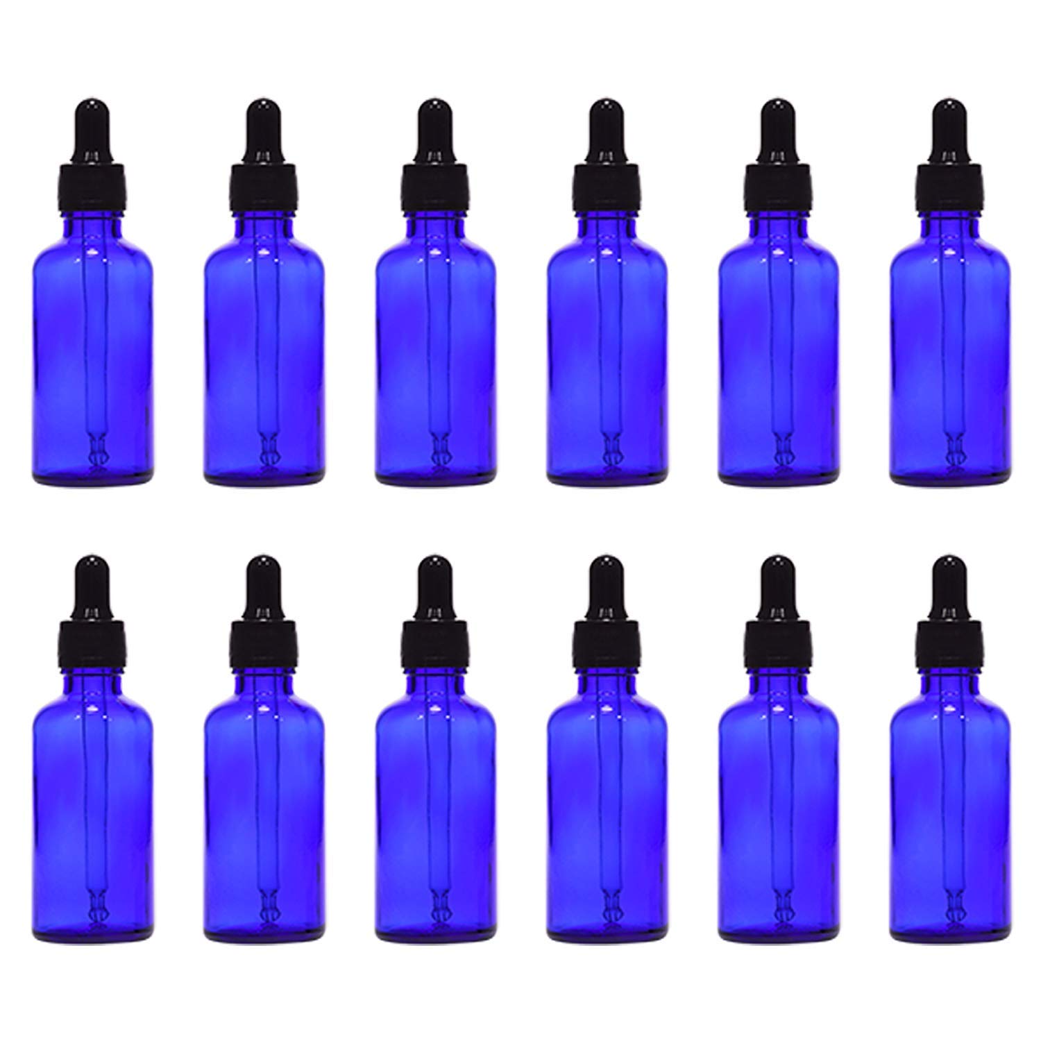 JARBAZAAR Cobalt Blue Colour Round Empty Glass Bottle, Glasses Dropper, Silicon Teat, Refillable, Reusable, 12 Pc Leak Proof Black Caps and Plugs Complimentary (50ml, Set of 12 Bottles)-image-24