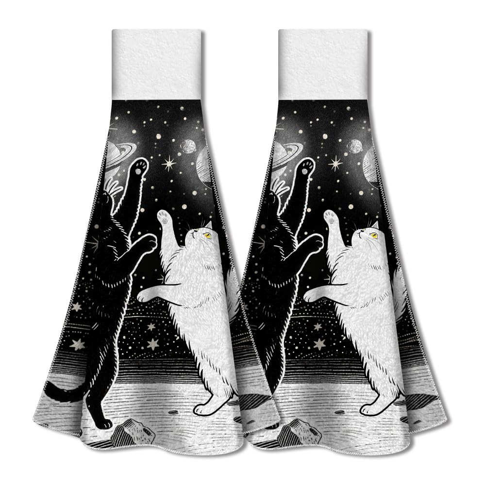Torchons de cuisine à suspendre WADORN en microfibre absorbante noir et blanc
