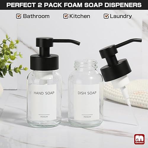 Miniatura 4 de GMISUN - Dispensador de jabón de espuma, paquete de 2 dispensadores de jabón de vidrio transparente de 8.5 fl oz  8.5 fl oz para baño y cocina,