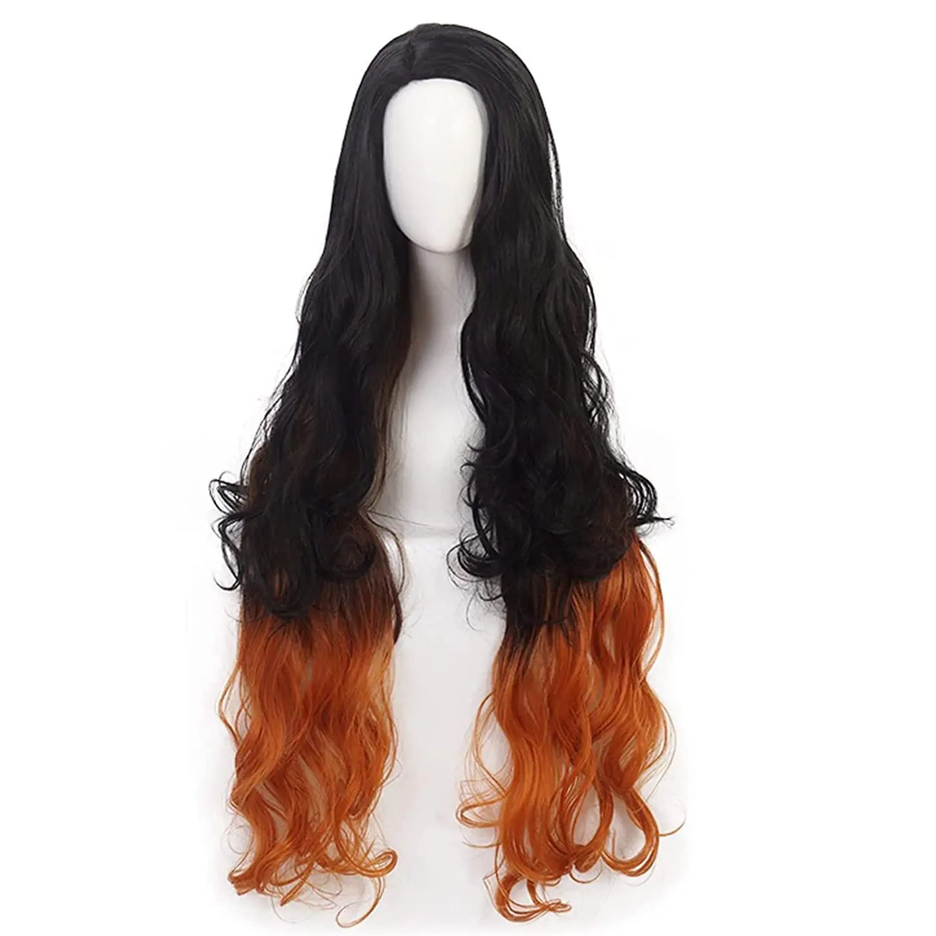 Cosplay Wig Anime Wigs Black Gradient Brown Long Wavy Hair for Women Halloween,Carnival,Costume Party, Black Orange Gradient - Image 2