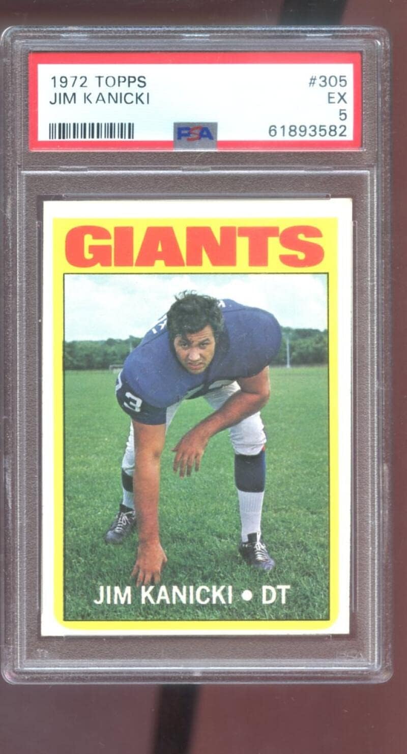 1972 Topps #305 Jim Kanicki PSA 5 Graded Football Card HIGH NUMBER NFL New York Giants