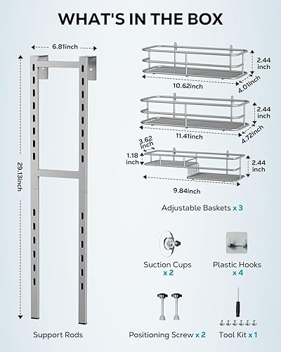 Vista 22 de Nieifi Estante organizador de despensa para ducha sobre la puerta con ganchos confiables, organizador de ducha resistente para colgar, estante