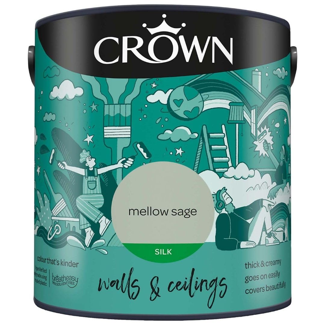 DRW Mellow Sage Silk Emulsion Paint 2.5L | Interior Wall and Ceiling Paint | Smooth Flat Matt Finish | Durable Everyday Room Paint for Living Room Bedroom Hallway and Dining Room