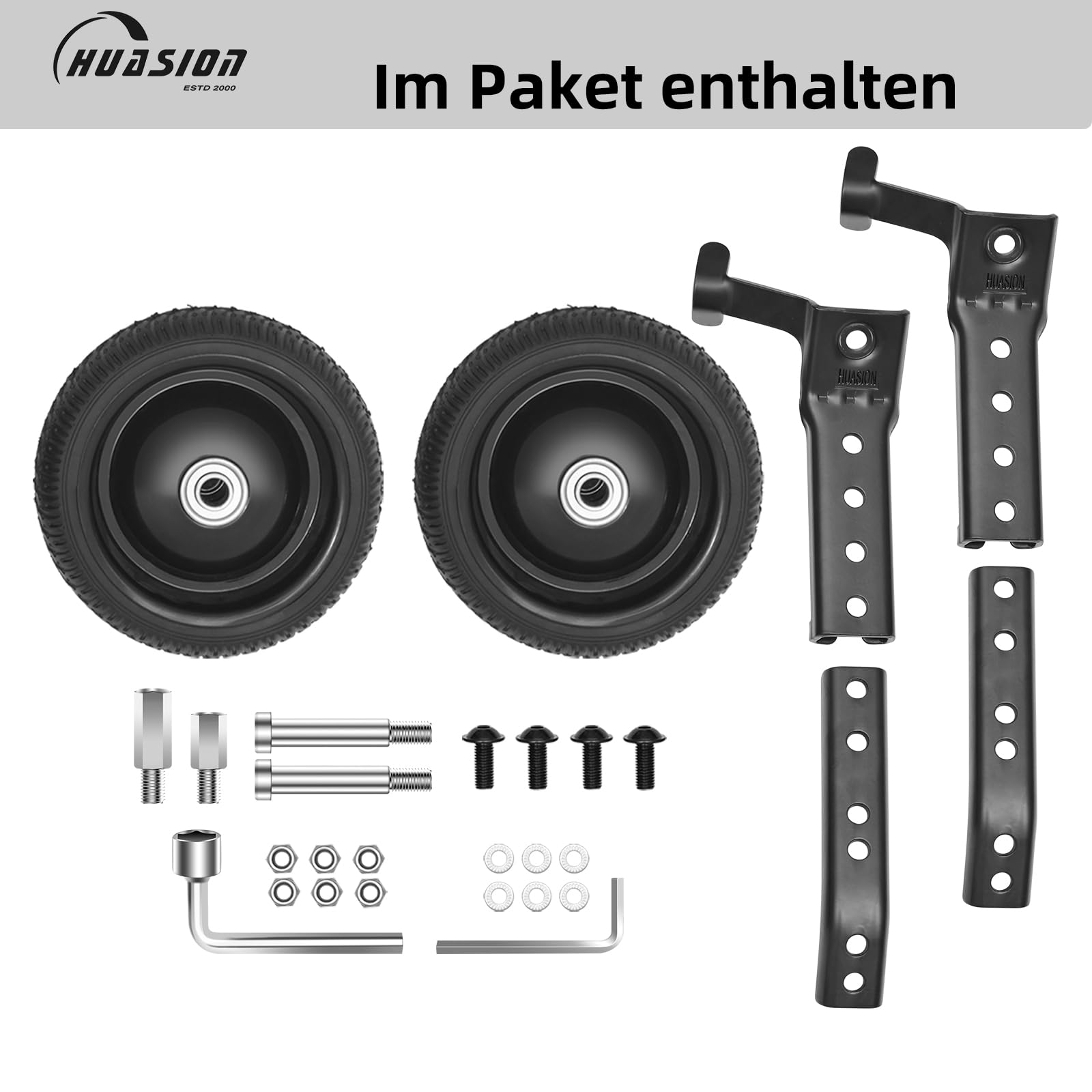 Fahrrad-Stützräder für Erwachsene - Passend für 24-26 Zoll Fahrräder - Stabile Stahlkonstruktion - Sicher und Stabil für Anfänger - Komplettes Montageset, 1 Paar, Schwarz