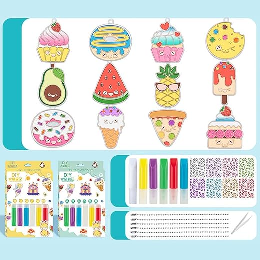 SUMKTO Conjunto de Arte de Ventana de Bricolaje para niños; Pegatinas de Llavero de Cristal, Pintura Seca al Aire, sin Hornear.