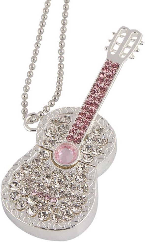 Shiny Crystal Diamond Guitar USB Flash Drive with Necklace:8GB(Silver)