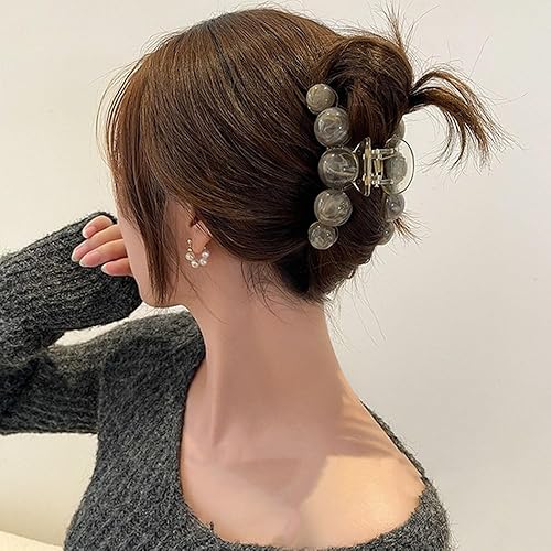 Miniatura 4 de Pinzas grandes para el cabello con perlas grises, elegantes abrazaderas antideslizantes con fuerte sujeción para cabello grueso o fino, accesorios
