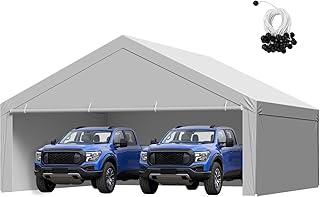VEVOR Carport Replacement Canopy Cover, 20 x 20 ft Potable Garage Tent Top Tarp with Sidewalls, UV-Resistant & Waterproof, Heavy Duty Car Shelter Tarp with Ball Buggees, Grey, Frame Not Included