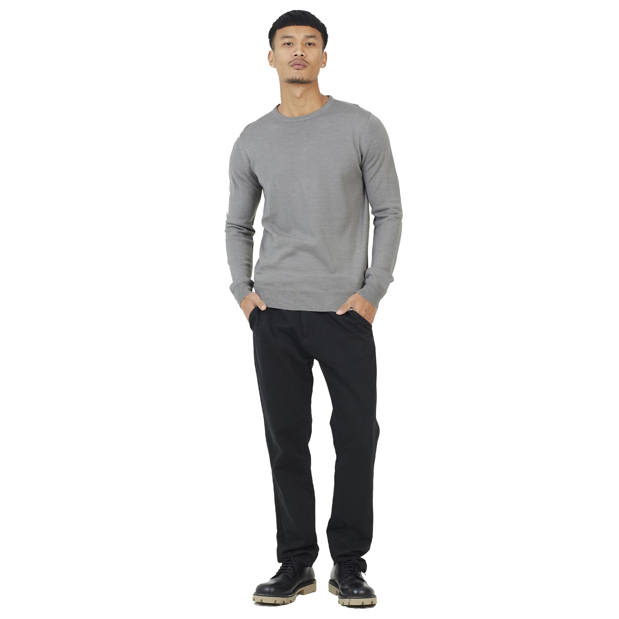 Brave Soul Men's Ubs-Parsec-Grey-Mix 'Parsec' Knitted Crew Neck Jumper Sweater Top