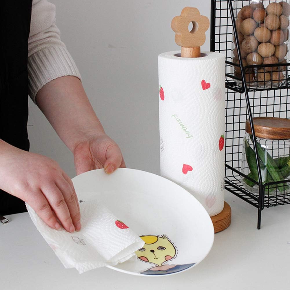海外 ペーパースタンド キッチンペーパーホルダー 木製 自立型 おしゃれ かわいい 花 キッチン収納 ラック