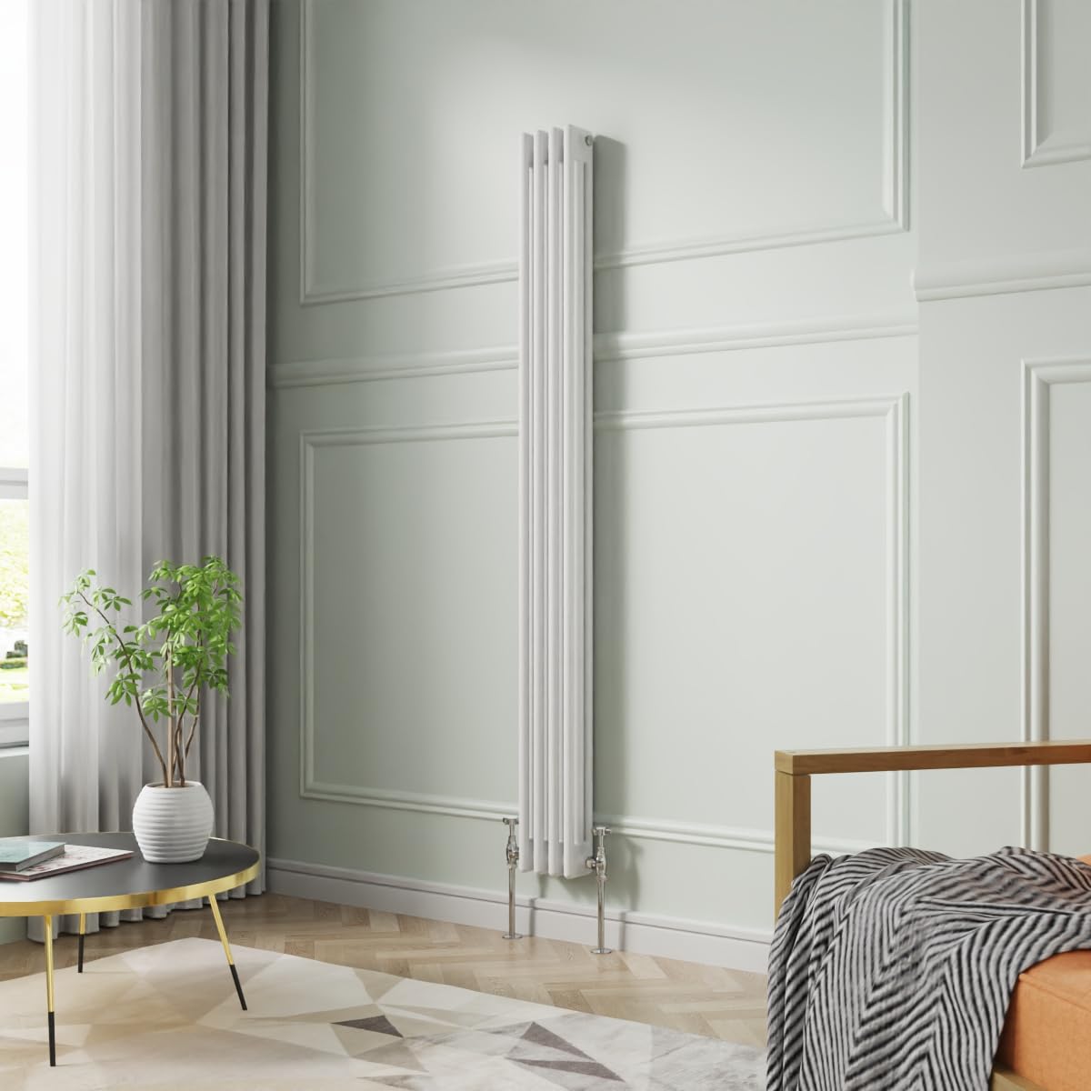 Nrg White 1800 X 200 Mm Gloss Vertical Cast Iron Radiator Triple Panel