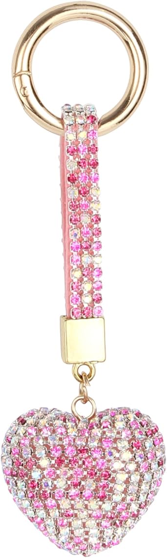 Bling Rhinestones Heart Shape Keychains Cute Crystal Key Chain Leather Bag Charm For Women Ladies