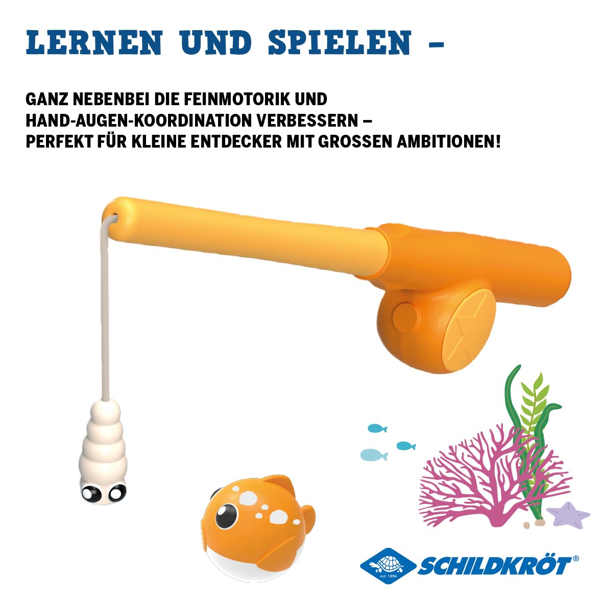 Schildkröt Fishing Game – Magnetisches Angelspiel für Kinder – fördert Feinmotorik & Koordination – 2 Teleskop-Angeln, 6 Fische & Faltbarer Eimer mit Unterwassermotiv – BPA frei