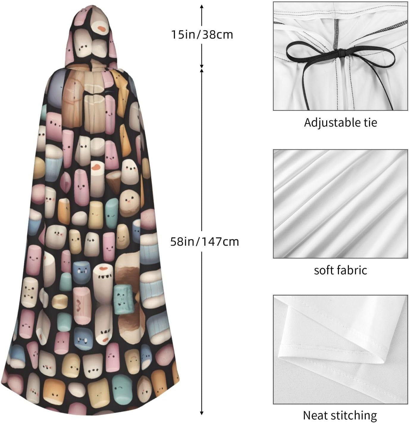 Colorful cotton candy Patterned hooded cape, robe Cosplay costume for men and women, Halloween adult role play costume