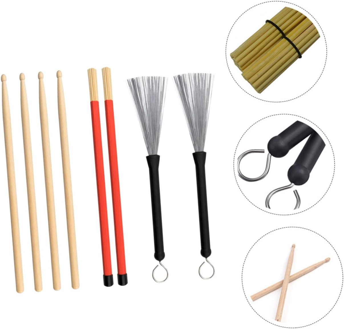 BESTonZON 1set Percussion Stick Set Maple Drumsticks Wire Drum Brushes for Drummers Lightweight Portable Accessories for Jazz Rock Music for Performance image 4
