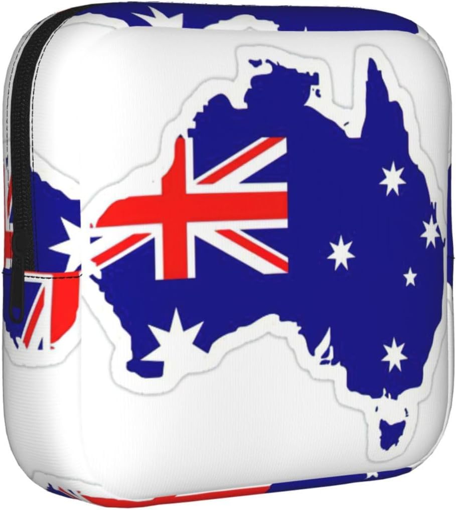 Australian Flag Map Print Women Period Bag Sanitary Pouch Portable Pad Pouch Tampon Holder Small Zipper Pouch Storage Bag