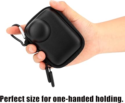 Mini Camera Storage Bag with Carabiner, Black PU Leather Protective Carrying Case Small Portable Storage Bag Pouch for Insta360 Go Ultra Insta 360 Accessories