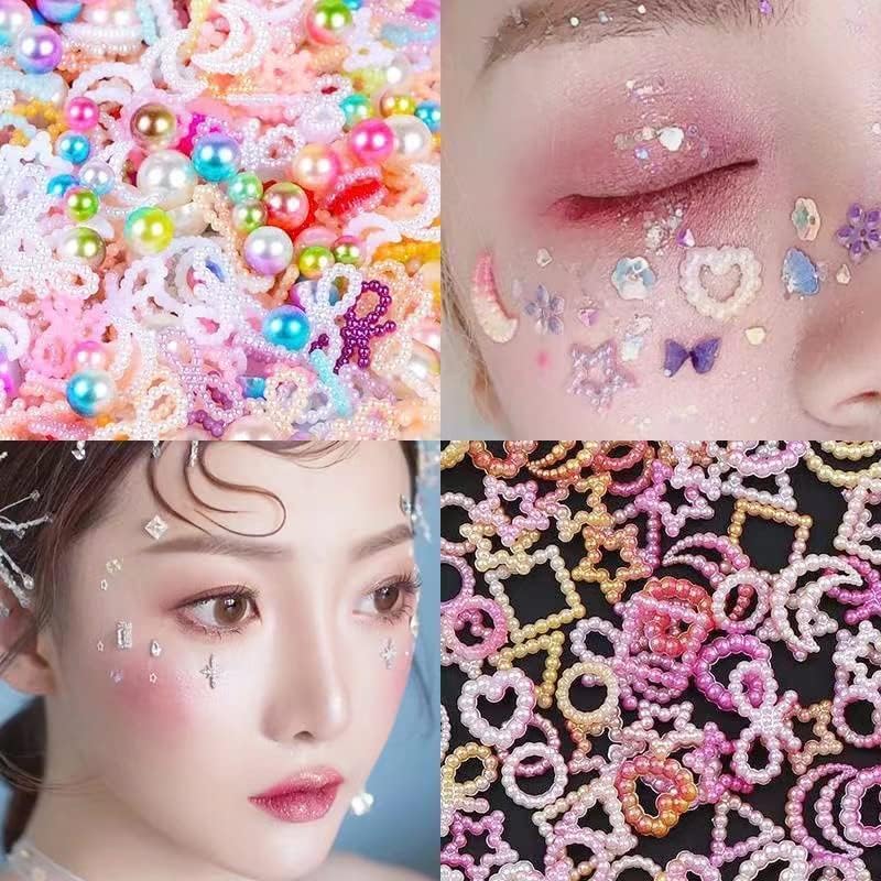 Miniatura 2 de Abalorios de arte de uñas con lazos de corazón mixtos, estrellas y copos de nieve, 700 piezas de diamantes de imitación 3D semicirculares de