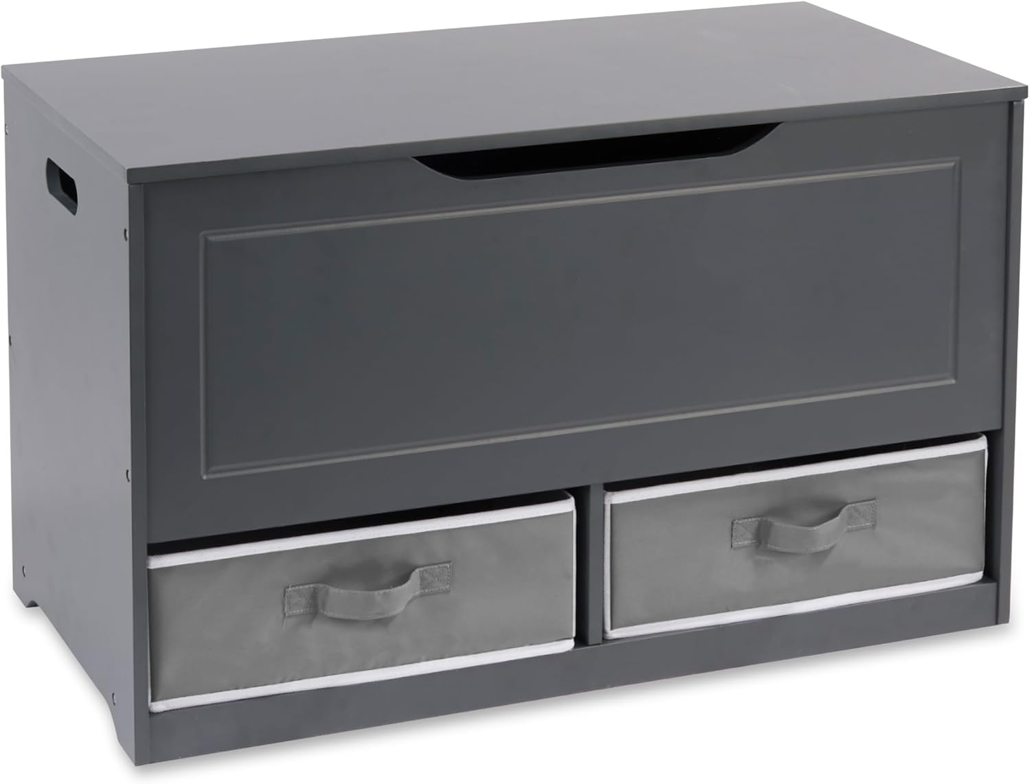 Badger Basket Toy Box and Storage Bench - Chest and Seat Combo with 2 Reversible Baskets, Safety Hinge Lid - Kids Toy Organizer for Playroom or Bedroom - Charcoal
