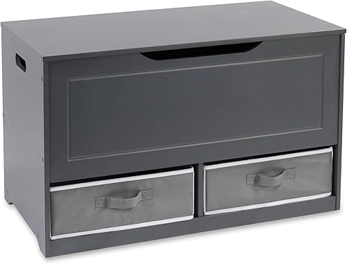 Badger Basket Caja de juguetes y banco de almacenamiento, combo de pecho y asiento con 2 cestas reversibles, tapa de bisagra de seguridad,