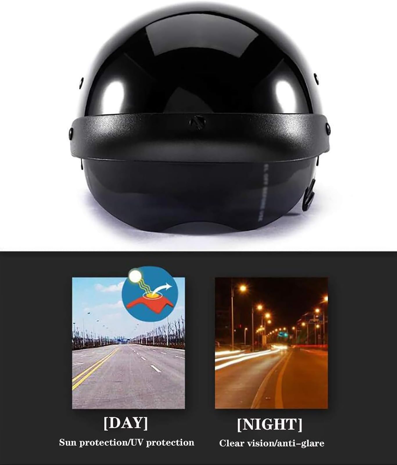 Retro półkask z ukrytym wizjerem, niemiecki kask motocyklowy do motocykla, cruisera, motoroweru, skutera, certyfikat CE, unisex, A, M (56-58 cm)