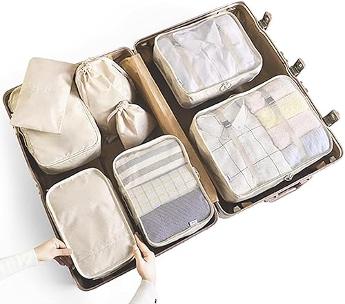 Miniatura 7 de LANSKLBD Juego de 8 cubos de embalaje para maletas organizadores de equipaje de viaje artículos esenciales de viaje organizador de equipaje para