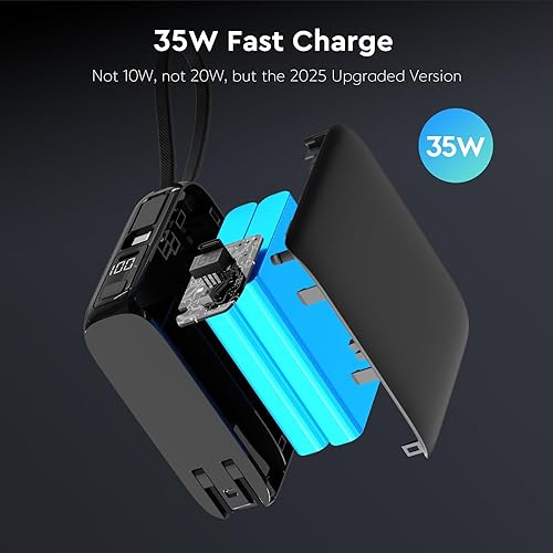 Miniatura 2 de Cargador portátil de 35 W con enchufe de pared, cargador portátil de energía para teléfono celular, 20000 mAh versión actualizada 2025, cargador