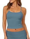 Ieumaz Strappy Crop Top for Women Scoop Neck Longline Gym Workout Sports Bras Built in Removable Pads Yoga Camisole Tank Top