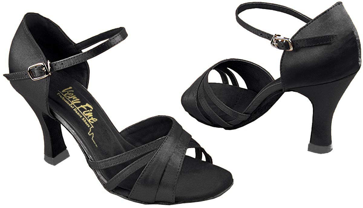 Very Fine Dance Shoes 6030 Black Satin (Competition Grade) 2.5 Heel Size 8US