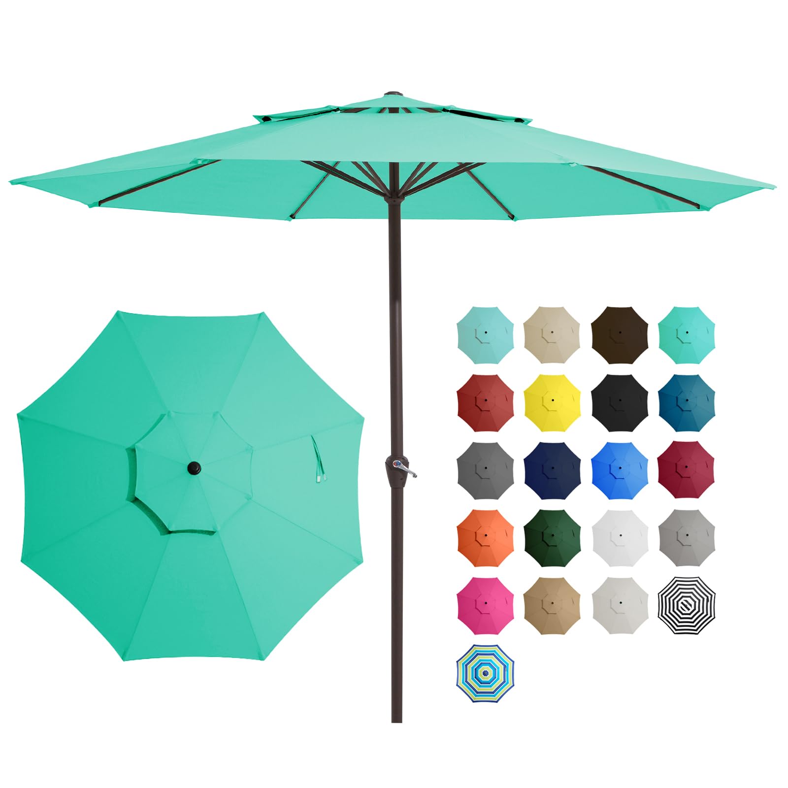 JEAREY 12' 2-Tiers Patio Umbrellas Outdoor Table Market Umbrella w/Crank, 8 Sturdy Ribs, UV Protection Waterproof Sunproof(Aqua Blue)