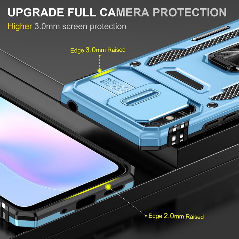 Image of Polycarbonate Slide Camera Cover with Ring Holder Mobile Phone Back Cover for Mi Redmi 9A /Redmi 9i (Blue)