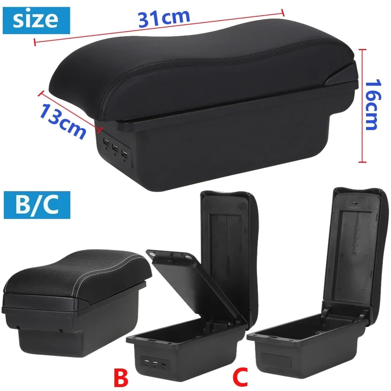 Armsteun Richter Bush Pasuje Do Seat Ibiza 6j Ibiza 6L Podłokietnik Box Podłokietnik Samochodowy Auto Storage Box Części Do Modernizacji Akcesoria Samochodowe Wnętrza Ramię(B3 Black white 3USB)