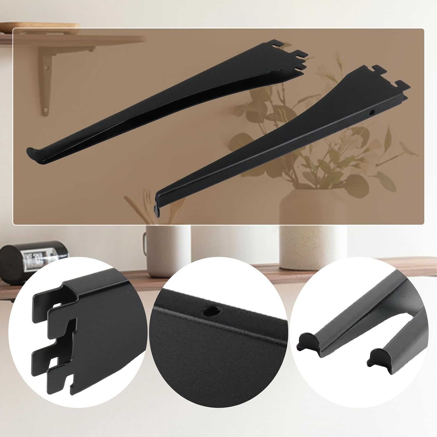Oedema 6 Pcs 8 Inch Shelf Brackets Shelving Brackets Adjustable Wire Shelf Brackets Heavy Duty Closet Support Bracket, Black