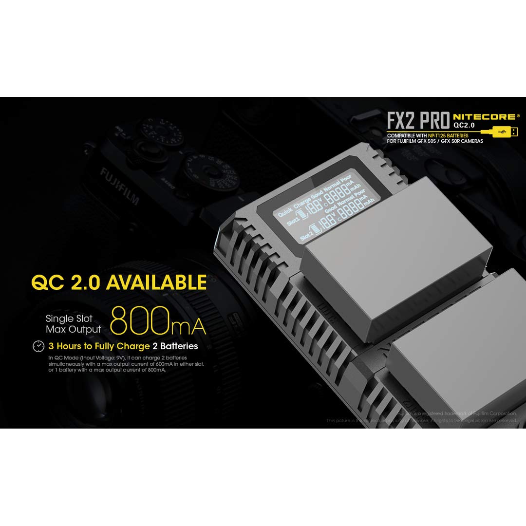 Amazon | NITECORE FX2 PRO Dual Slot USB Charger for FUJIFILM GFX