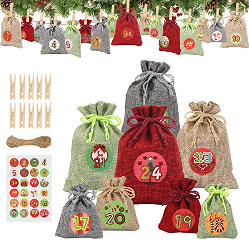 24PCS Bolsa de Lino CHALA Bolsitas de Tela Saco Navidad Reutilizables para Bodas/Joyas/Regalos/Carbón/Café/Azúcar/Cacao/Especias/Cadens /Pulsera/Reloje/Moneda/Tarjeta/Manualidades/Envoltura de Dulces