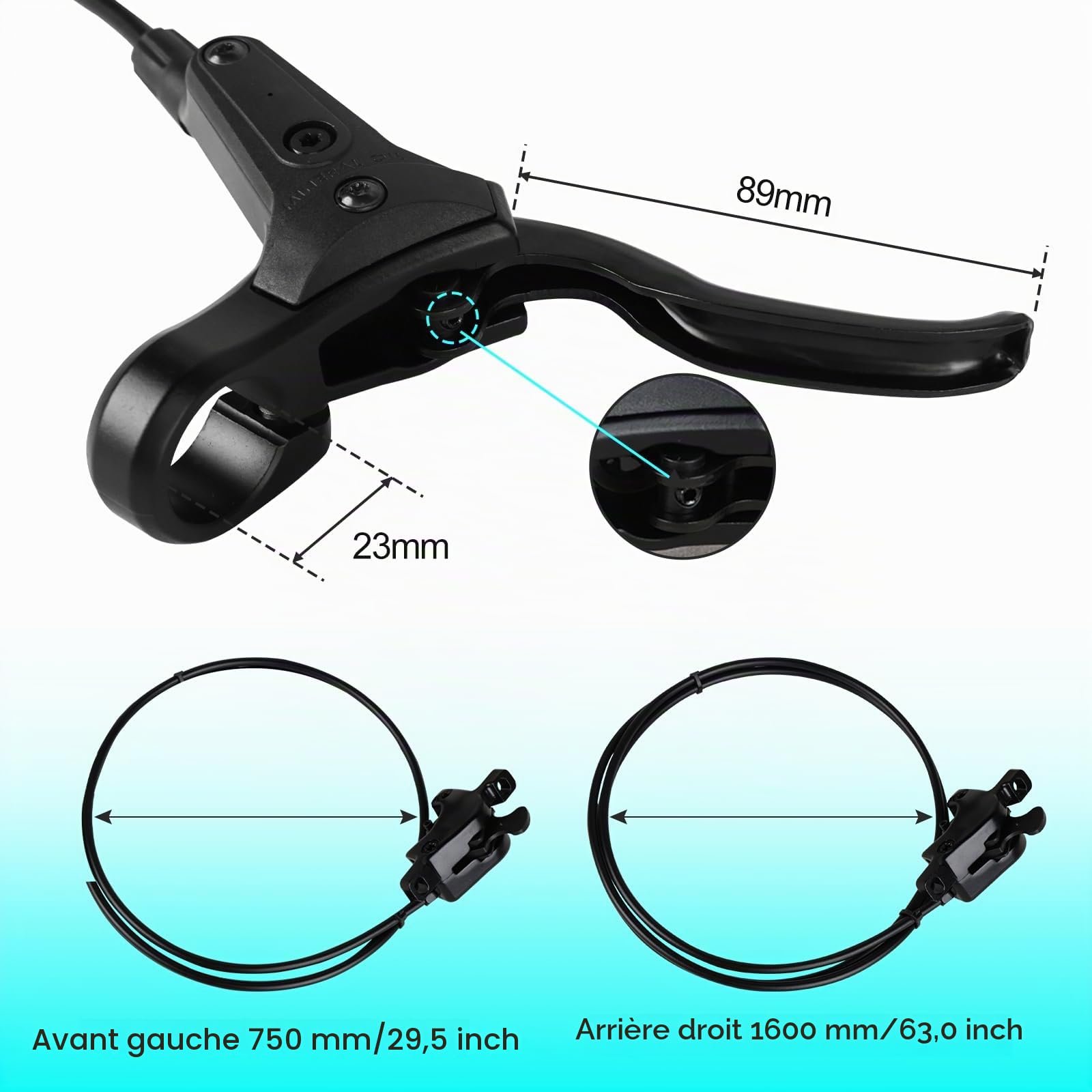 Kit Frein Hydraulique Velo, Avant Droit/Arrière Gauche 750/1600mm | 2 Pistons, Disque de Frein 160 mm à 6 Boulons, Alliage d'aluminium, Compatible avec VTT, Vélo de Ville Route