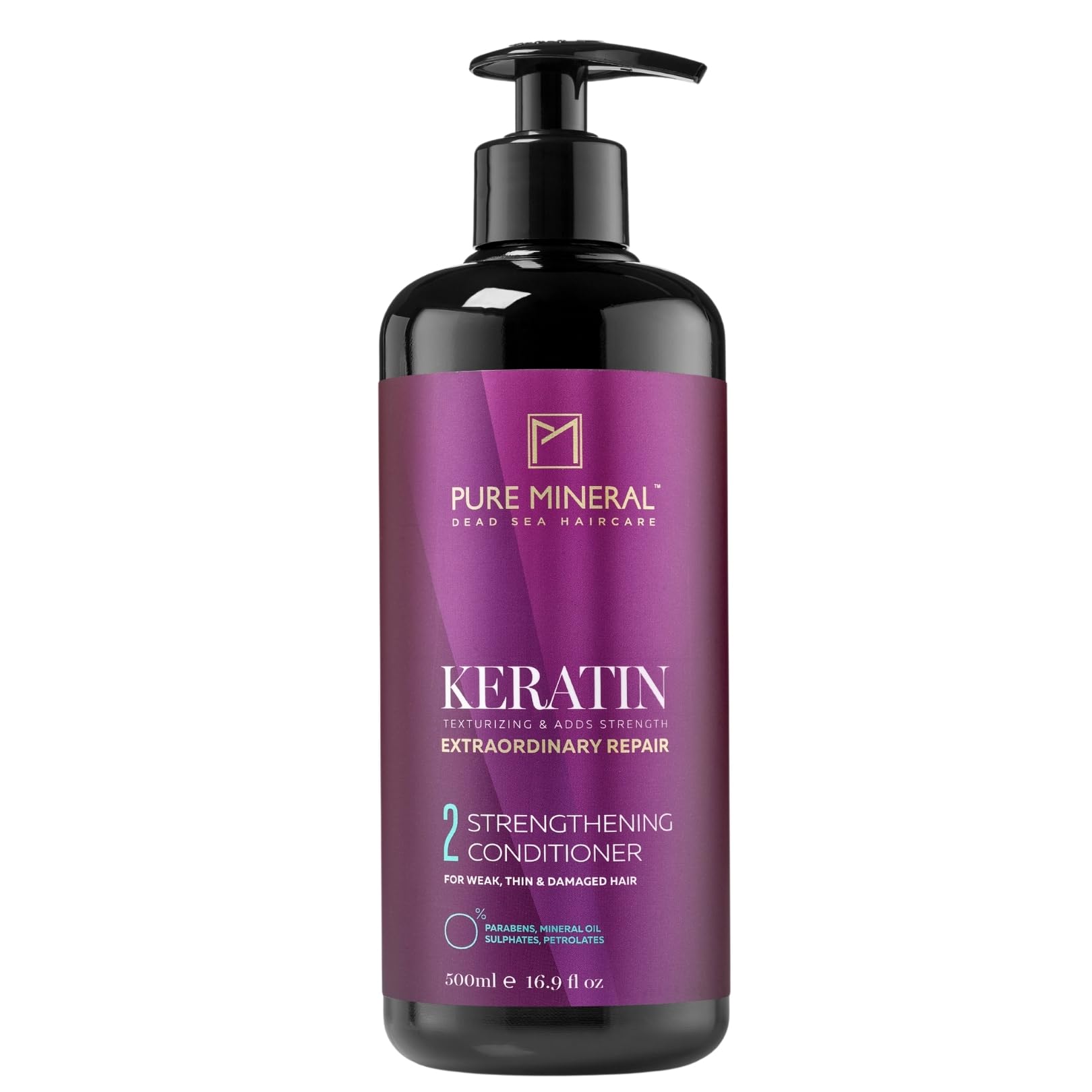 Pure Mineral Keratin Conditioner 500ml – Smoothing & Anti-Frizz Hair Conditioner for Dry & Damaged Hair – Silicone-Free, Sulphate & Paraben Free, Nourishing & Detangling Care
