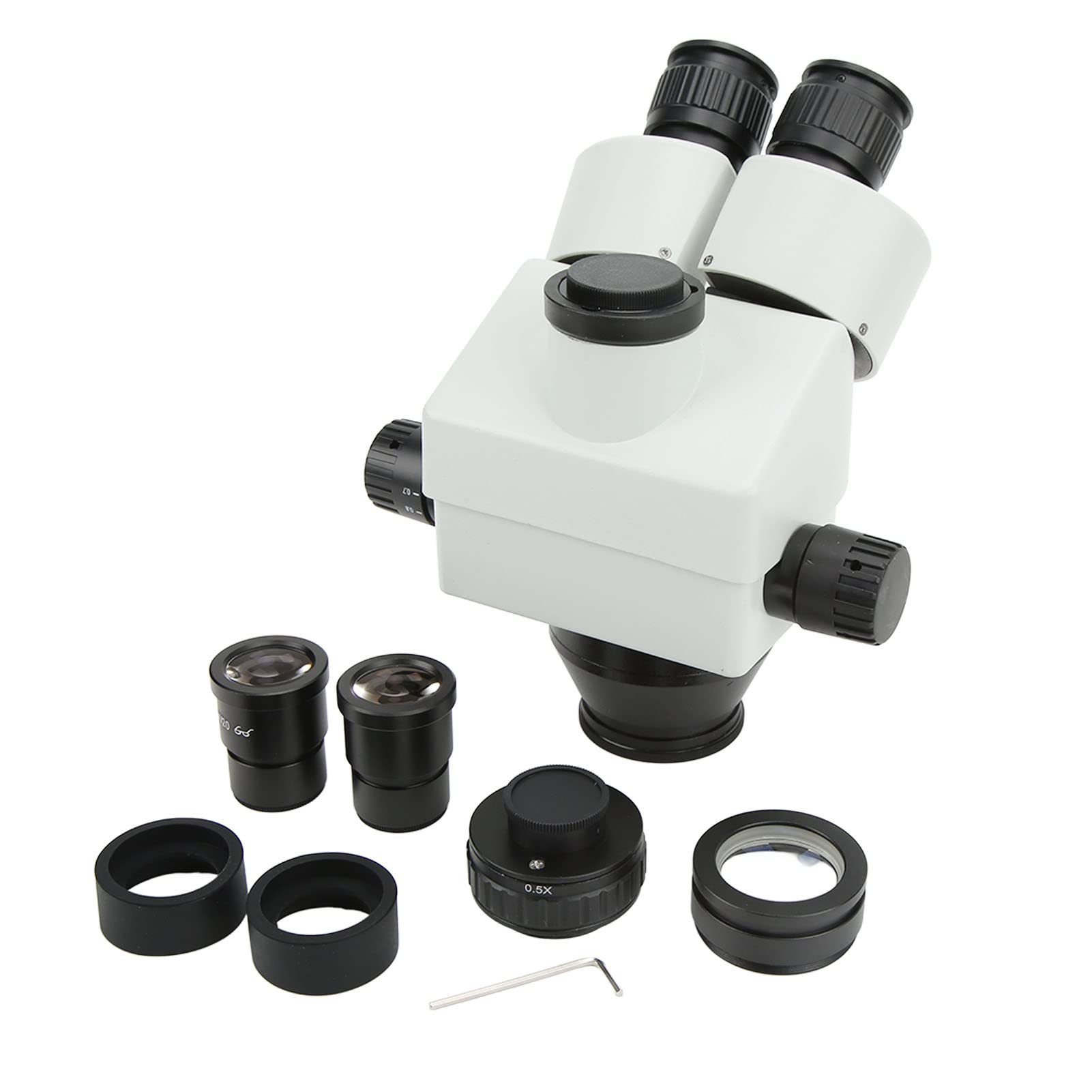 Cabezal de Microscopio Trinocular con Zoom, Cabezal de Microscopio Estéreo de Vidrio Metálico de 3,5X a 90X con Oculares WF10X de 30 Mm, Inclinación de 45 Grados y Rotación de 360 ​​Grados