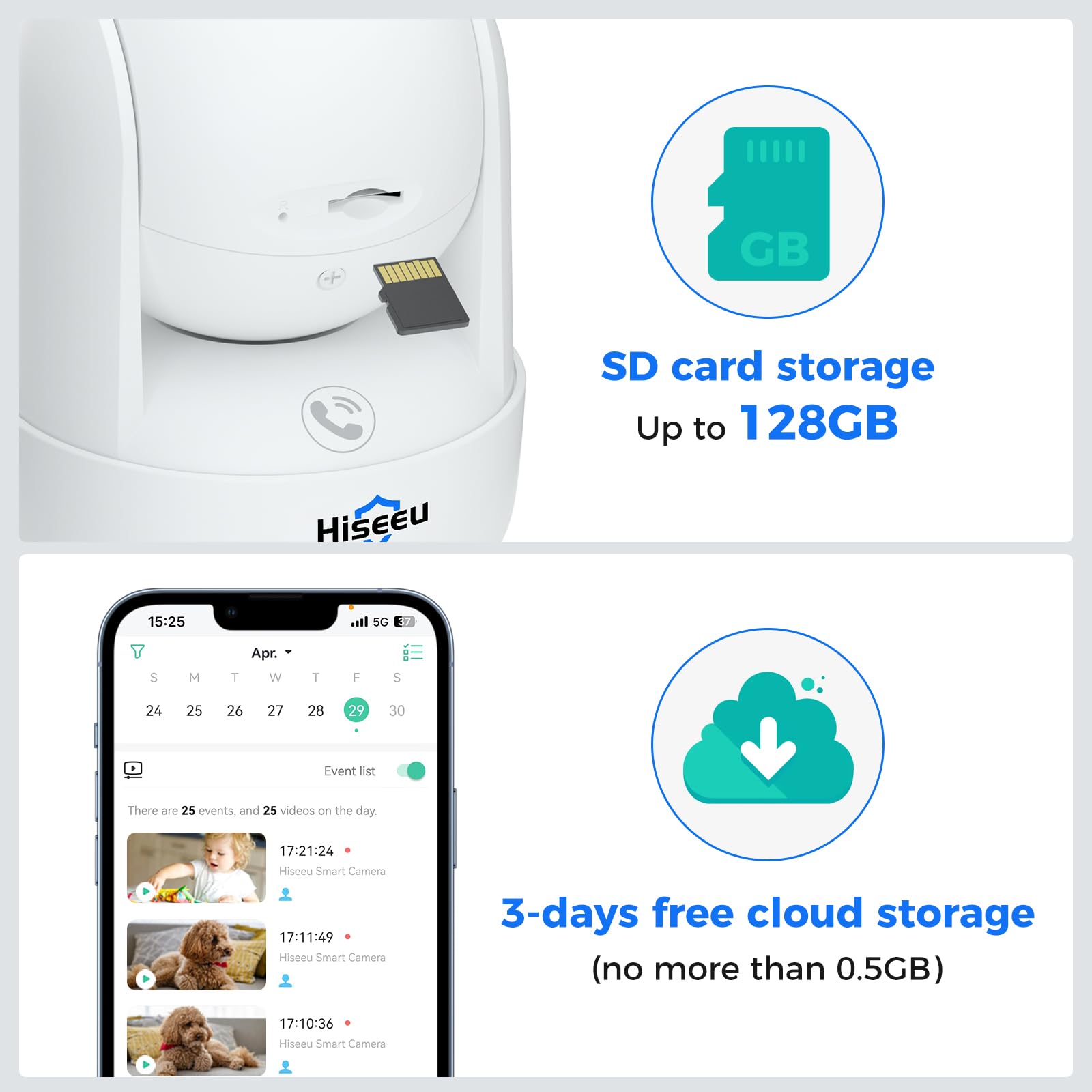 Hiseeu Camara Vigilancia WiFi 2K para Interiores con WiFi 2.4G, cámara CCTV de visión de 360° para bebé Mascota, detección Humana, Seguimiento de IA Animal para la Nube, Audio Bidireccional