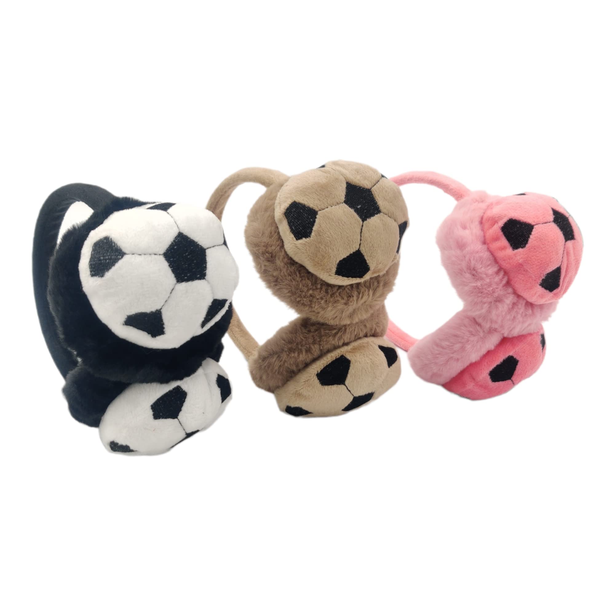 UMANI® Kids Winter Earmuffs Adjustable Soft Plush Faux Fur Ear Warmers for Girls & Boys 5-10 (FOOTBALL, 3PC ASSORTED COLOUR) 2