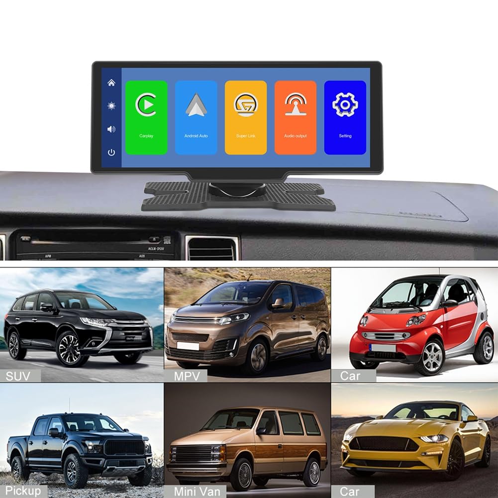 Monitor Auto 10,26 Pollici CarPlay Android Auto Schermo HD Bluetooth Trasmettitore FM Lettore Video