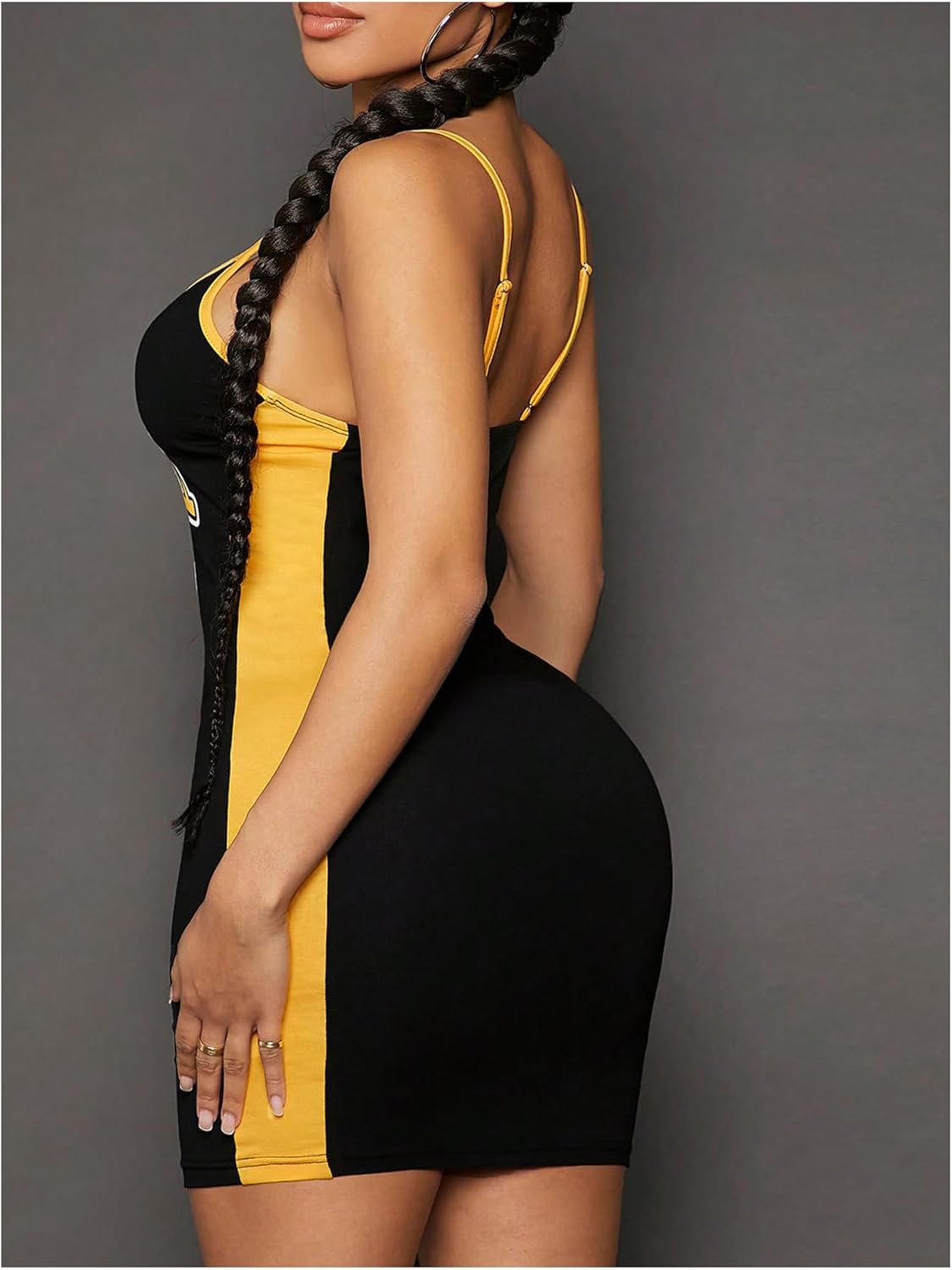 Verdusa Women's Jersey Dress Letter Print Bodycon V Neck Cami Mini Dresses - Image 3