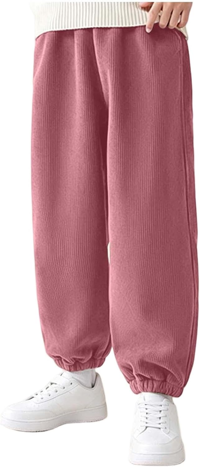 Girl's Corduroy Jogger Pants Elastic Waist Trousers Pockets | Girl's Jogger Pants Baggy Pull On Trousers For Lounge Travel Errands And Daily Fall Winter Outfits