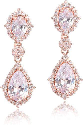 Cubic Zirconia Bridal Earrings Rose Gold - CZ Wedding Party Prom Earrings for Br